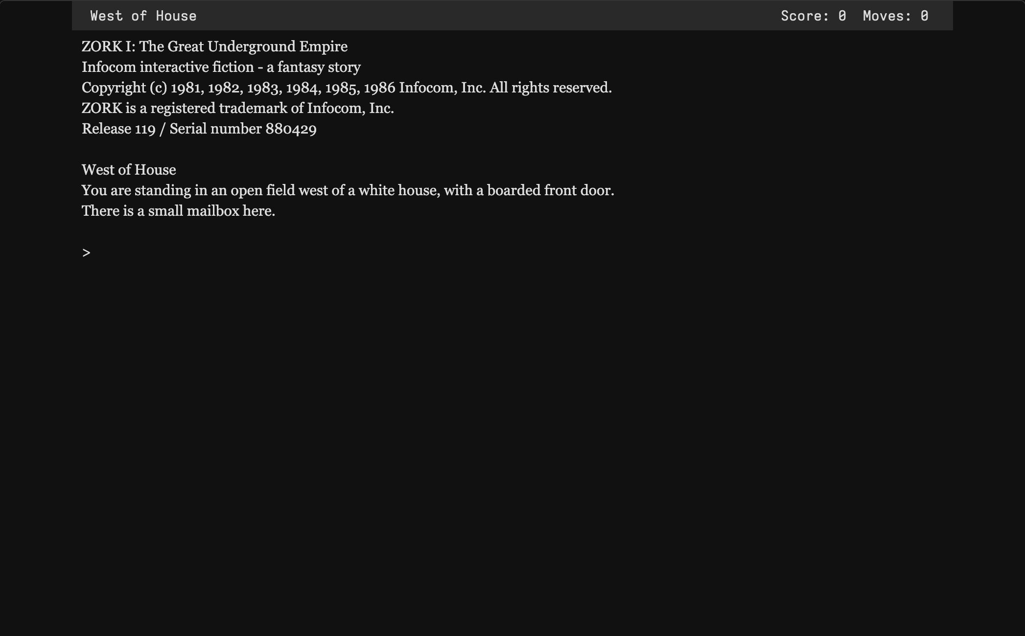 Zork I screenshot 1